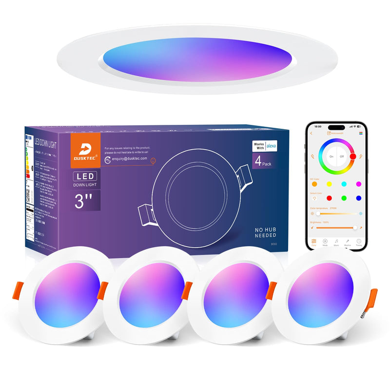 [AUSTRALIA] - DUSKTEC Recessed LED Downlights Alexa, Smart Spot Lights Ceiling with APP & Voice Control, RGB Colour LED Spotlights 2700K-6000K, 7W Warm White to Cool White Dimmable Ceiling Recessed Lights Ø68-85mm Lochmass 7W 