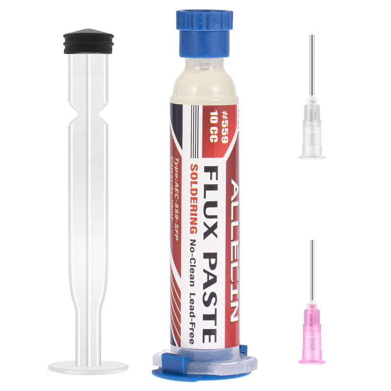 No Clean Soldering Flux 559 10CC 10mL Solder Fluxes Paste Syringe for Electronics 10 Milliliters with Needle Dispensing Tool (Pack of 1Pcs) 559-10CC-1pcs