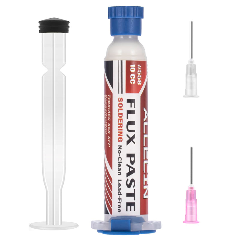 No Clean Soldering Flux 558 10CC 10mL Lead-Free Less-Smoke Rosin Solder Fluxes Paste Syringe for Electronics 10 milliliters with Needle Dispensing Tool (Pack of 1Pcs) 558-10CC-1Pcs