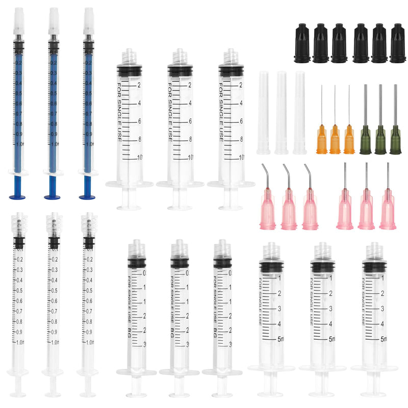 [AUSTRALIA] - Colostrum Syringe Set, 1 ml, 3 ml, 5 ml, 10 ml, Dosing Syringe with Blunt Needle and Cap, Reusable Syringe, Plastic Syringe for Animal Feeding, Industry, Laboratory, Pack of 15 