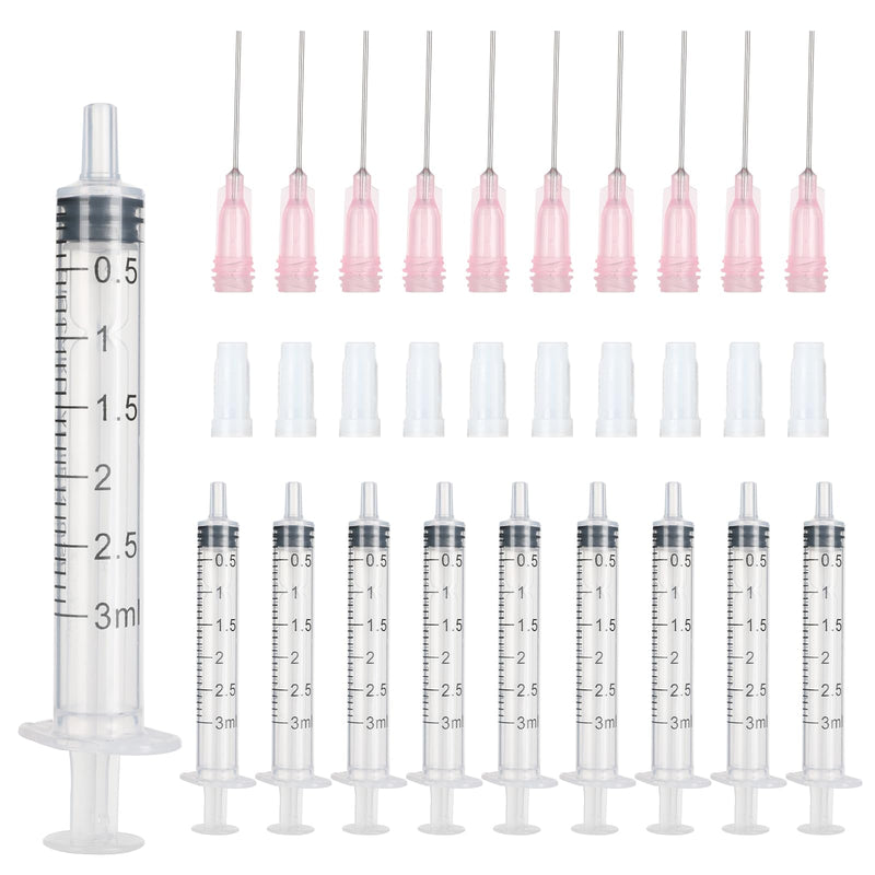 20 Pieces Colostrum Syringe 3 ml Set with Needle, Plastic Syringes of Liquids, Scientific Syringes with Caps for Laboratories, Plant Watering, Refilling and Measuring Liquids
