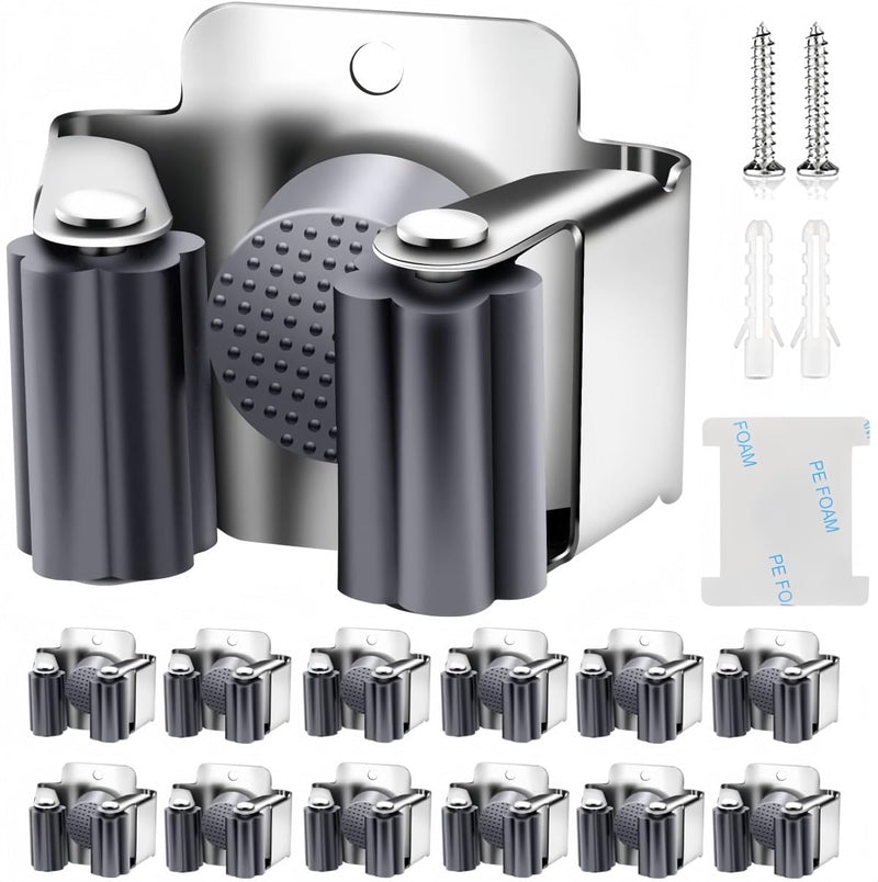 [AUSTRALIA] - KAHEIGN 12-Piece Tool Holder Set, Broom Holder, Wall Garden Tool Holder, Broom Holder, Wall, Stainless Steel Wall Mount for Mop, Broom, Shovel, Garden Tools, Tool Holder Home Garden 