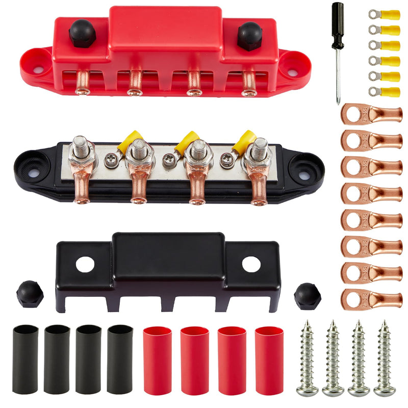 [AUSTRALIA] - Pindex M8 Busbar Distribution Block 250 AMP DC 12 V-48 V with 4 x M8 Terminal Bolts, M8 Power Distribution Block Bus Bar 12 V for Motorhomes, Ships, Yachts, Car RVs, Trucks 