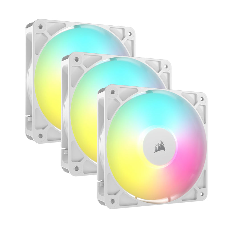 CORSAIR RS120 ARGB 120mm PWM Fans – Daisy-Chain Connection – Low-Noise – Magnetic Dome Bearing – Triple Pack – White 3 x 120mm
