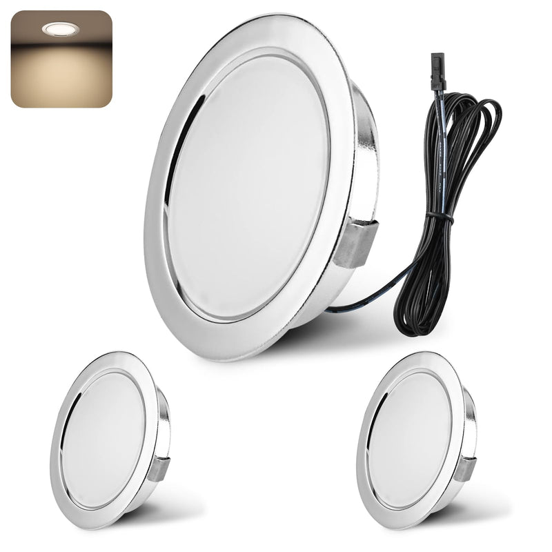 YindaLux Recessed Spotlight LED 12 V 4000 K Neutral White LED Spot Dimmable 3 W Recessed Spotlights 55-58 mm Hole Size Recessed Lights for Caravans Kitchen Wardrobe Aluminium Chrome Set of 3 4000K 3 Stück