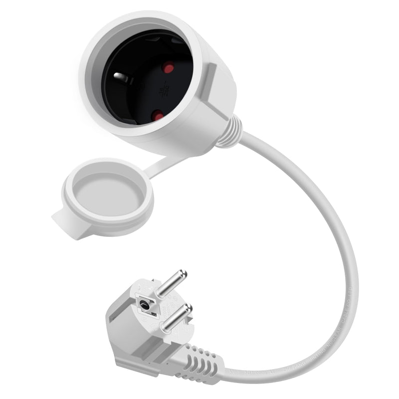 [AUSTRALIA] - HuaLiSiJi Schuko Extension Short 90 Degree Protective Contact Extension Cable 16 A / 250 V Short Cable 2 AC for IP44 Socket for Outdoor or Indoor Use, Home, Office (White, 0.5 m) 0.5m White 