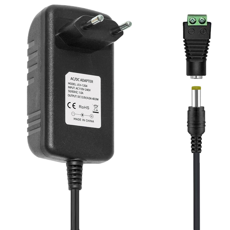 Tesfish 12V 4A Power Supply Transformer 48W Adapter with Socket DC Plug 5.5 x 2.1/2.5 mm for CCTV, Camera, Router, LED Strip Light