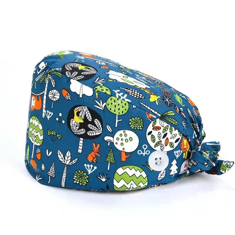 AFCJLTO 1 x Cotton Print Surgical Cap, Adjustable with Button, for Medical Professionals, Universal for Women and Men, Ideal for Personal Care Needs and Protection from Dust