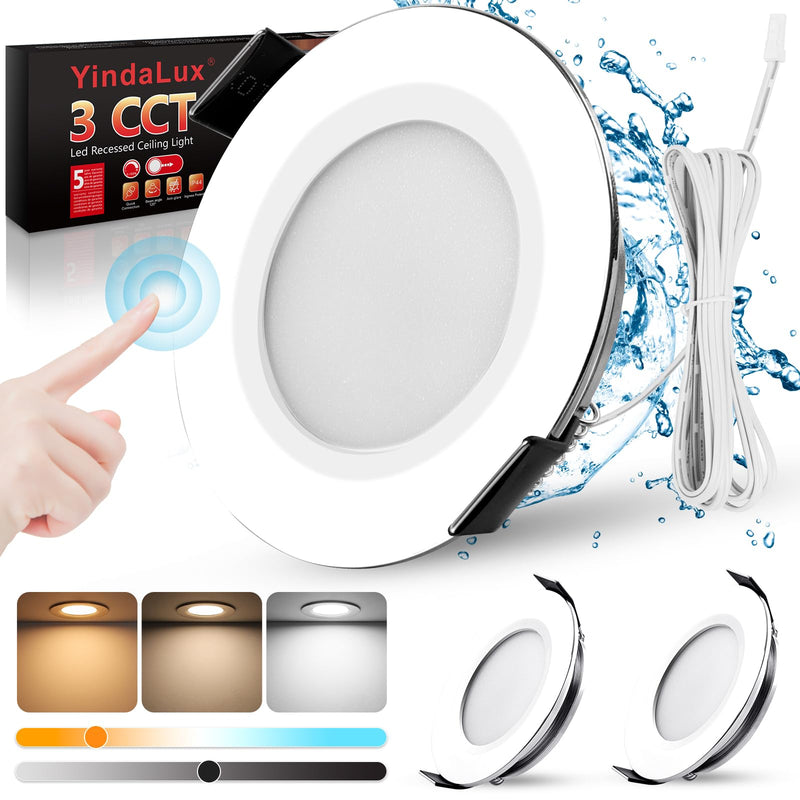 [AUSTRALIA] - YindaLux LED Recessed Spotlight 12 V Touch Control Warm White Neutral White Cool White LED Spot Dimmable 3 W IP44 Recessed Spotlights 60 mm Hole Size Recessed Lights for Caravan Kitchen Aluminium Chrome 