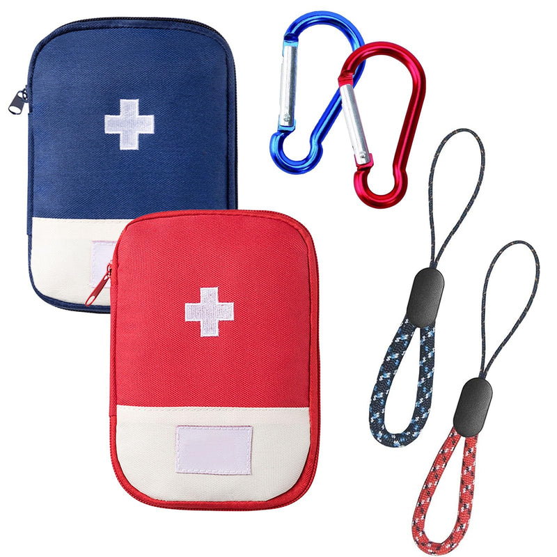 JCUGSBS Pack of 2 Medicine Bag Small Travel Pharmacy Bag Empty First Aid Bag Empty Emergency Bag Portable Medicine Storage Bag for Home, Office, Travel, Outdoor (Red, Blue), blue