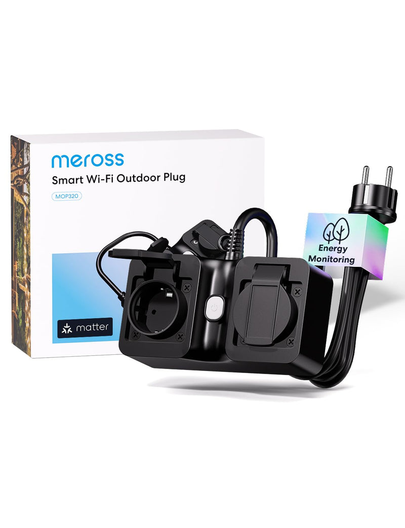 Meross Matte WiFi Socket Outdoor with Current Measurement, Smart Socket Electricity Meter for Balcony Power Station Outdoor Socket Waterproof IP44, Works with HomeKit, Alexa and Google, 16 A, 1.5 m Matte outdoor socket