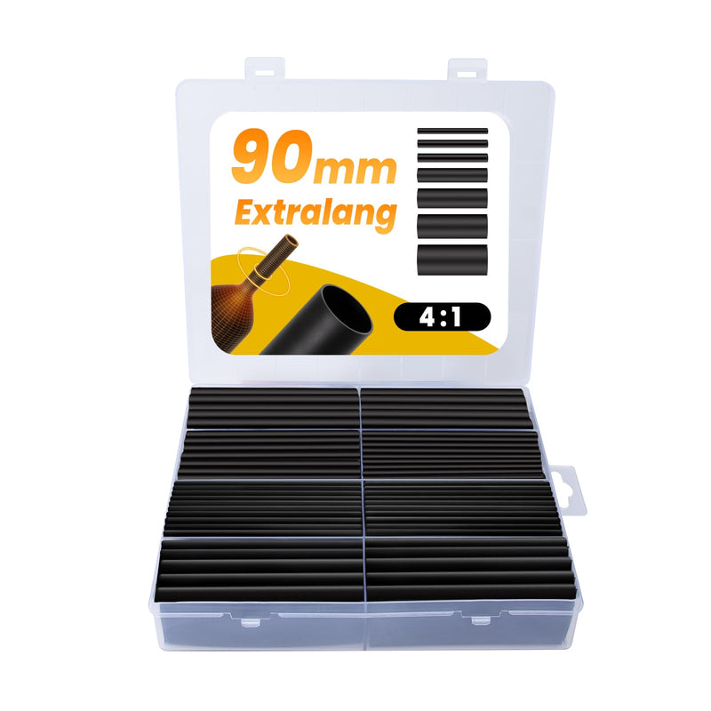 [AUSTRALIA] - Fosdaling Heat Shrink Tube Set, 90 mm Extra Long 4:1 Heat Shrink Tubing, Waterproof with Adhesive, Heat Shrink Tube Assortment (7 Sizes, Black) 