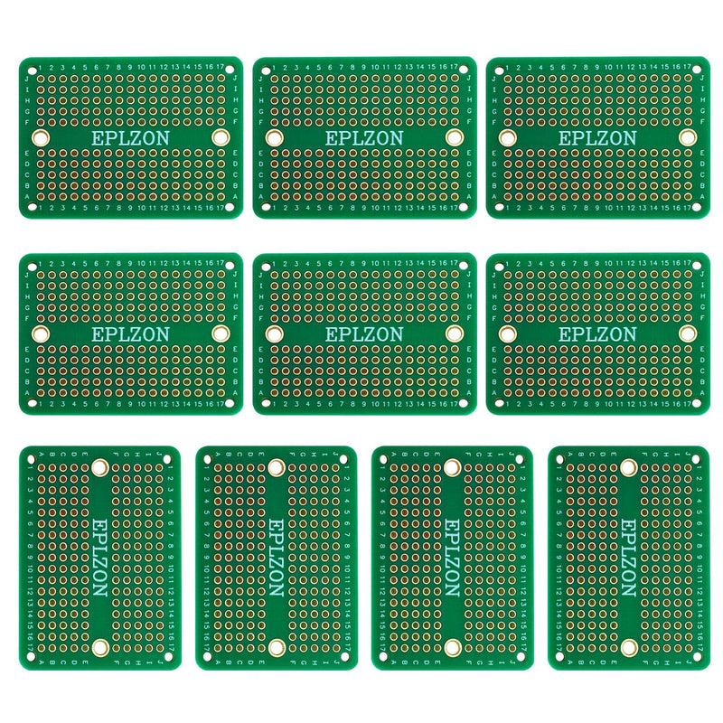 EPLZON Prototype Board Solderable Breadboard Double-Sided PCB Circuit Board for Welding, DIY Electronic Items, Green (Pack of 10) 10 Pieces, Green