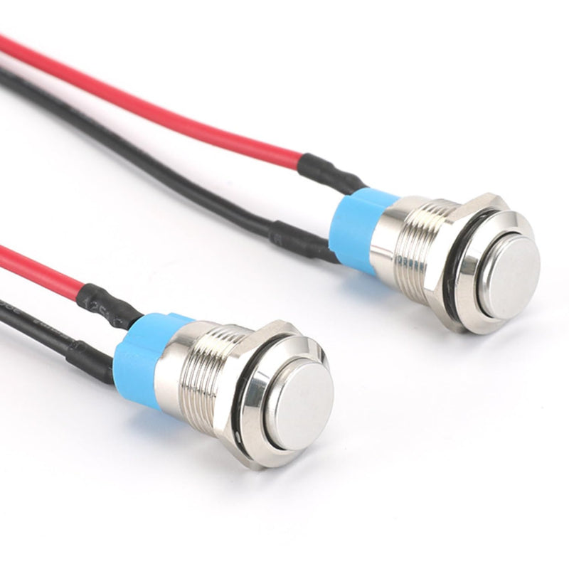 [AUSTRALIA] - Powice 2 x 12 mm waterproof switch, pressure switch, self-locking stainless steel button switch, 12 V/230 V, suitable for horns, car bells, cars etc. with 20 cm connection cable (protruding) Protruding self-locking switch 
