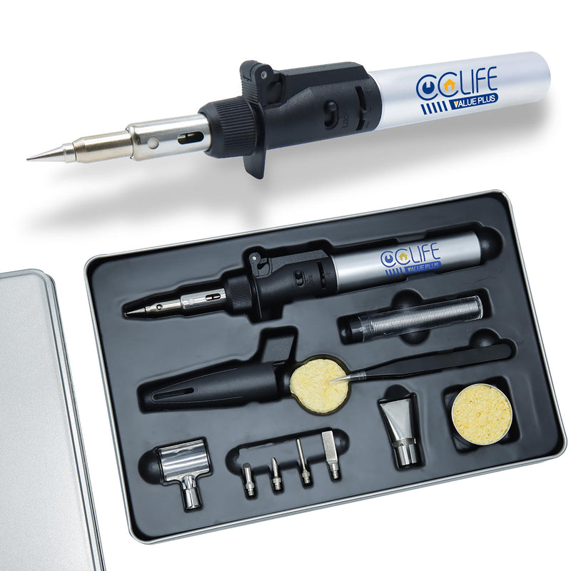 CCLIFE Soldering Iron Set Gas Soldering Iron 13 Butane Soldering Iron with Flux Soldering Wire Soldering Set for Soldering, Hot Cutting, Welding, Pyrography, Wood Engraving, Jewellery Making (Upgrade) Gas soldering iron (upgrade)