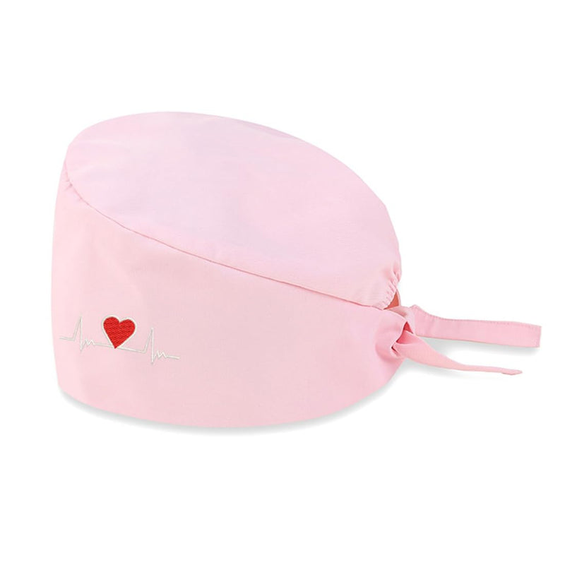 AOEVUIR 1 x Surgical Hat for Women Men Cotton with Adjustable Headband Surgical Headband Nurse Bandana Embroidery Heart Pink