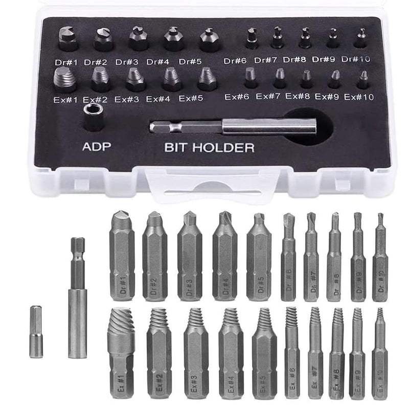 Treki 22 Pieces Damaged Screw Extractor Professional Left Extractor, HSS Broken Screw Remover Extractor Kit with 6.35 mm Bit Holder, Screw Remover for Remover, Stripped 2-12 mm Screws