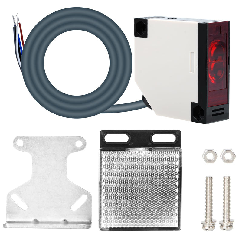 Jadeshay Photoelectric Sensor Switch, Reflector Light Barrier E3JK-R4M1 Photoelectric Beam Sensor 12-24 VDC Sensor for Photoelectric Barrier E3JK-R4M1 Induction Distance 0.1-4 m Adjustable