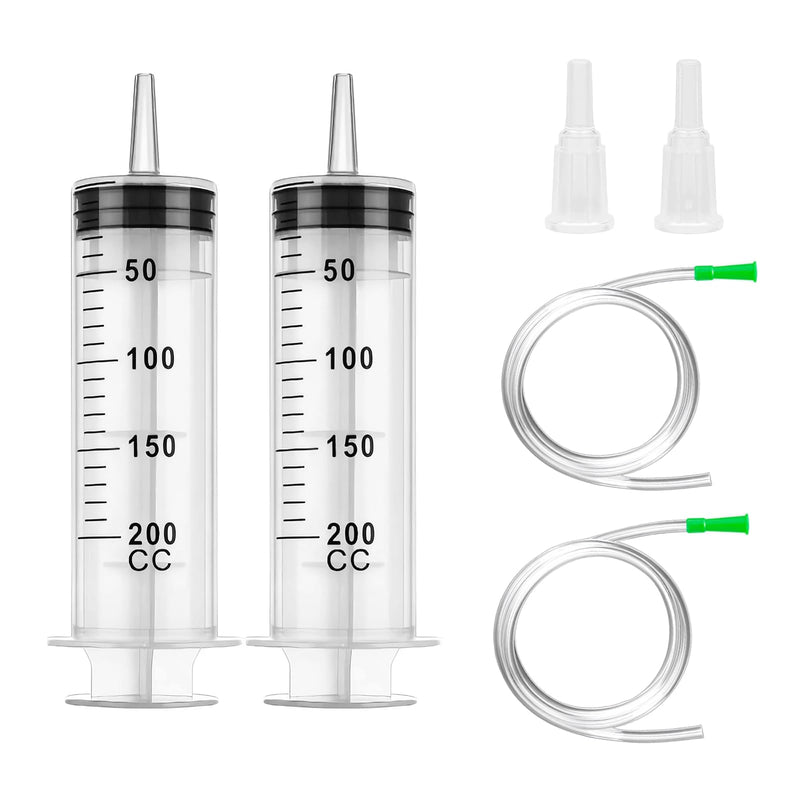 [AUSTRALIA] - Pack of 2 Syringes, 200 ml Syringe with Hose, Large Syringe, Oil Syringe, Syringe Set for Industrial Use 200ml 
