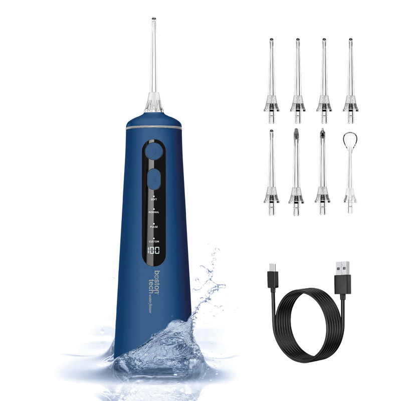 Aquapik Portable Oral Irrigator - Wireless Professional Dental Pulsator | 8 Attachments, 4 Cleaning Modes | IPX7 Waterproof, 300 ml, USB-C Rechargeable | Mouth Cleaning Home & On the Go Blue Travel Azul