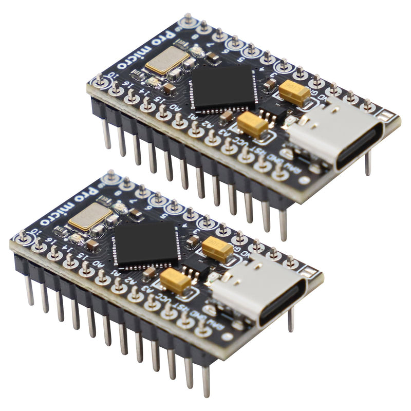 APKLVSR Pro Micro 32U4 5V/16MHz Development Board Type-C Microcontroller with 2-Row Pin Header, Compatible with Arduino (Pack of 2)