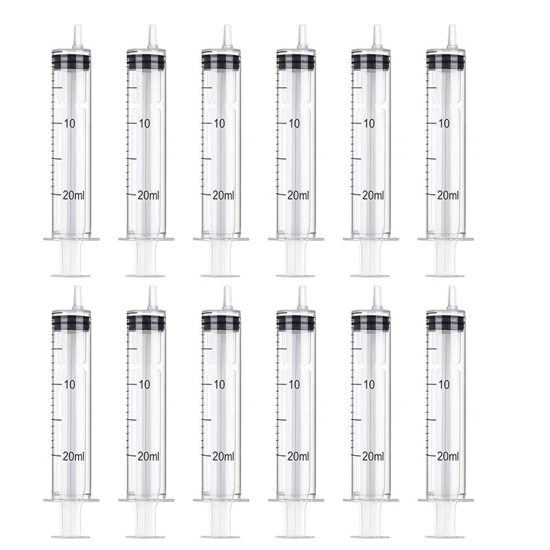 Pack of 12 Syringes, 20 ml Reusable Syringe, Dosing Syringe Without Needle, Tools for Liquid Measure Syringes, Food Syringe, for Laboratory, Animal Feeding, Plant Watering