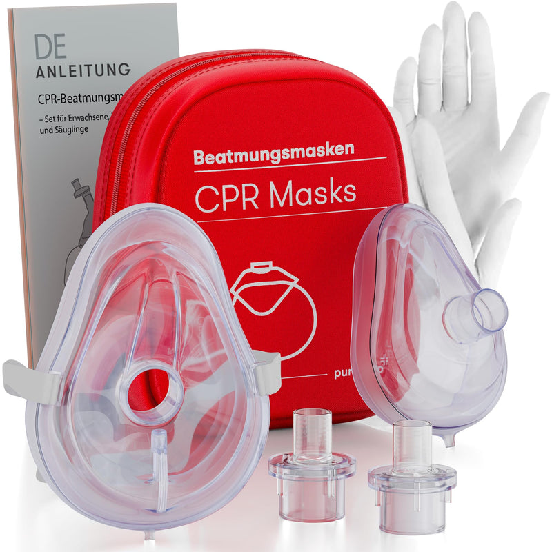 PURAHELP® Respiratory Masks First Aid Set of 2 [Adults & Children] - CPR Mask for Mouth-to-Mouth Ventilation - Emergency Respiratory Mask 1 x Each for Adults and Children - Mask for Rescue & First