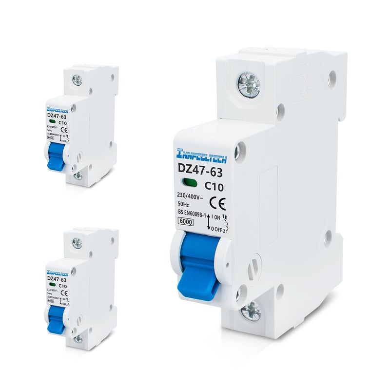 Innfeeltech 3 Pcs 10 Amp Current 230V Miniature Circuit Breakers MCB Single Pole Type B for DIN Rail Mounting 3 Pcs 10A
