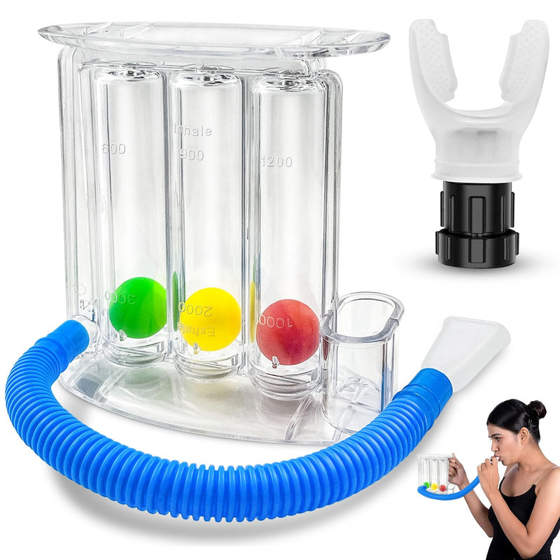 GZcaiyun 1 x 3-chamber breathing trainer, lung trainer with 3 colourful balls and 1 silicone mouthpiece, breathing exercise trainer for lung function and speech therapy, deep breath trainer