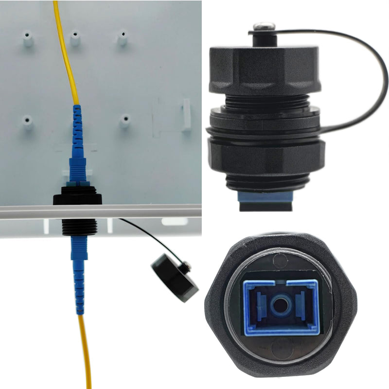 [AUSTRALIA] - Fibre Optic Coupler SC-UPC, CTRICALVER Waterproof SC Connector, 1 x IP68 Fibre Optic Cable Connector for Panel Mounting + Dustproof Cover Commonly Used for Router Switches Blue Interface 