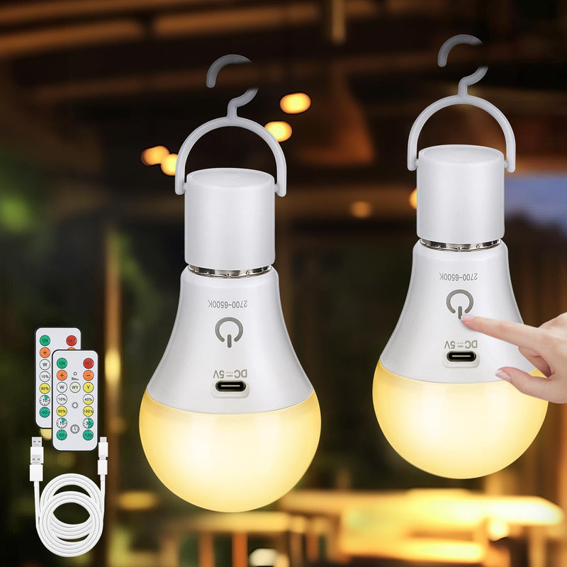 Kimjo Rechargeable Light Bulb with Battery - Rechargeable Bulb with Remote Control E27 USB 7 W - Battery Light Bulb 3 Colours Dimmable - Touch Control Outdoor Emergency Light Pack of 2 2 X Aufladbare Glühbirne 3 Farben