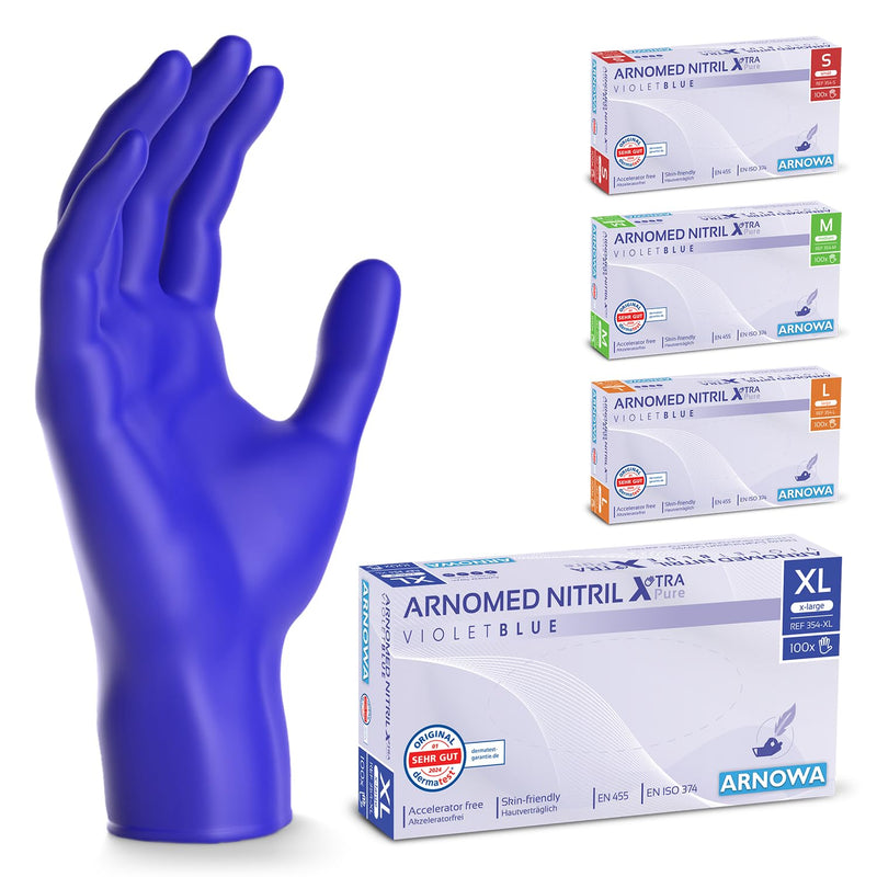 [AUSTRALIA] - ARNOMED Disposable Gloves XL, Nitrile Gloves, Accelerator-Free, Latex-Free, Disposable Gloves in Violet Blue, Allergy Friendly Rubber Gloves, Disposable Gloves in S, M, L, XL, Pack of 100 
