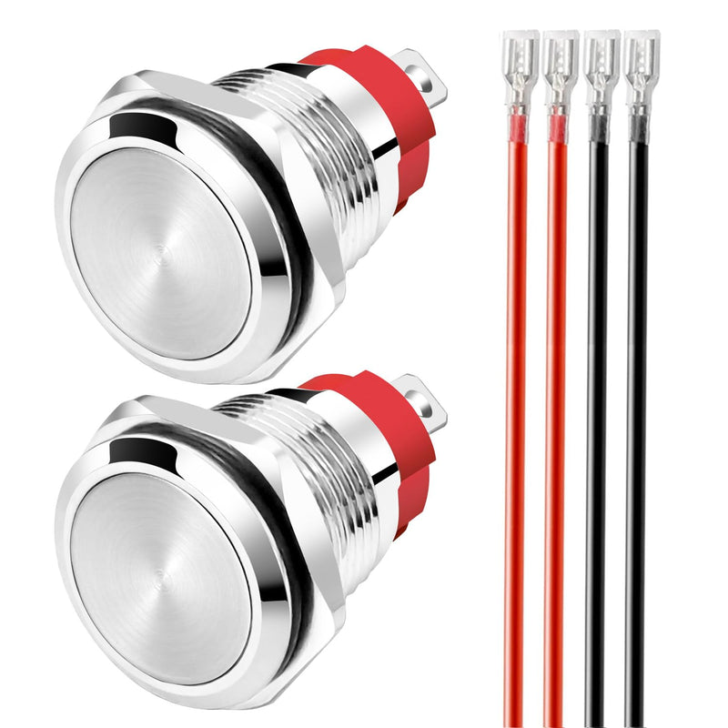 Gebildet Pack of 2 Waterproof Momentary Push Button 0~250V (5V/12V/24V/110V/220V)/15A 16mm Stainless Steel Push Button Switch Waterproof with Connection Cable 15 A-16 mm momentum