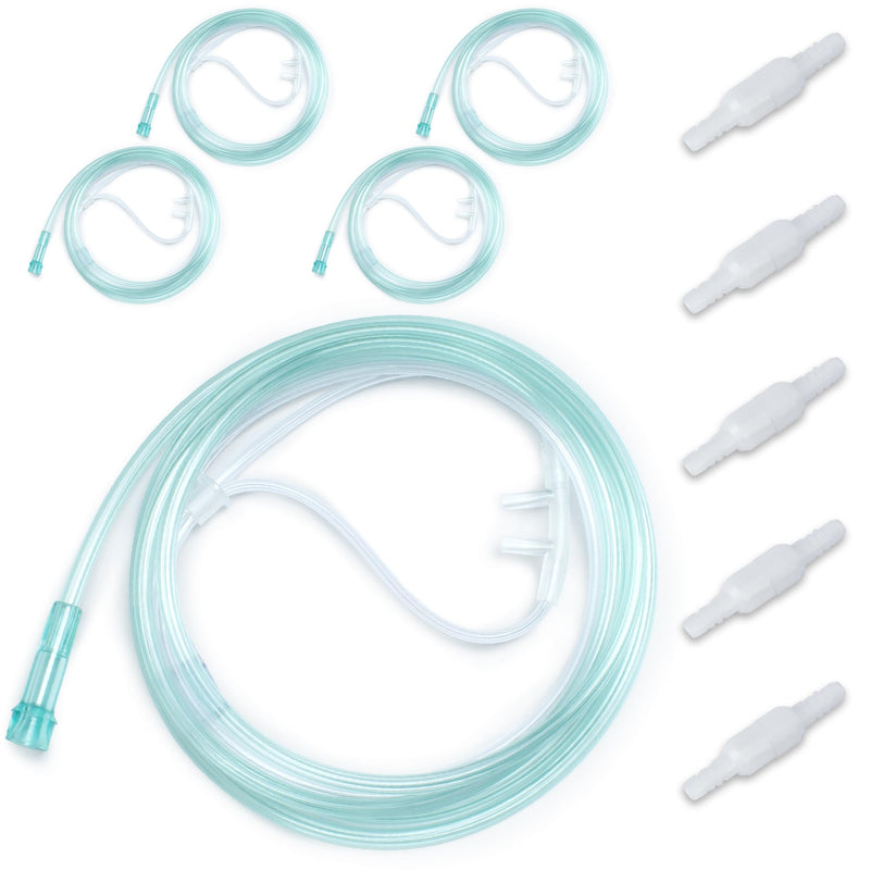 Pack of 10 Oxygen Nose Cannulas, Contains 5 Pieces 2 m Nose Tubes for Adults & 5 Pieces Hose Twist Connectors, Soft & Kink Resistant, High-Quality Accessories from BlessEase.