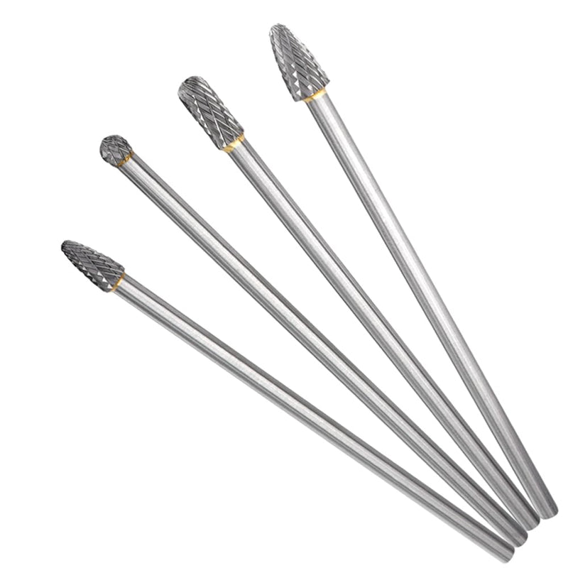Treki Set of 4 Long Carbide Burrs with 6 mm Shank Carbide Milling Cutter Attachment for Drill, Tungsten Steel Cutter Bits Wood Carving Drill Bit Set for Woodworking, Metal Cutter Wood Cutter