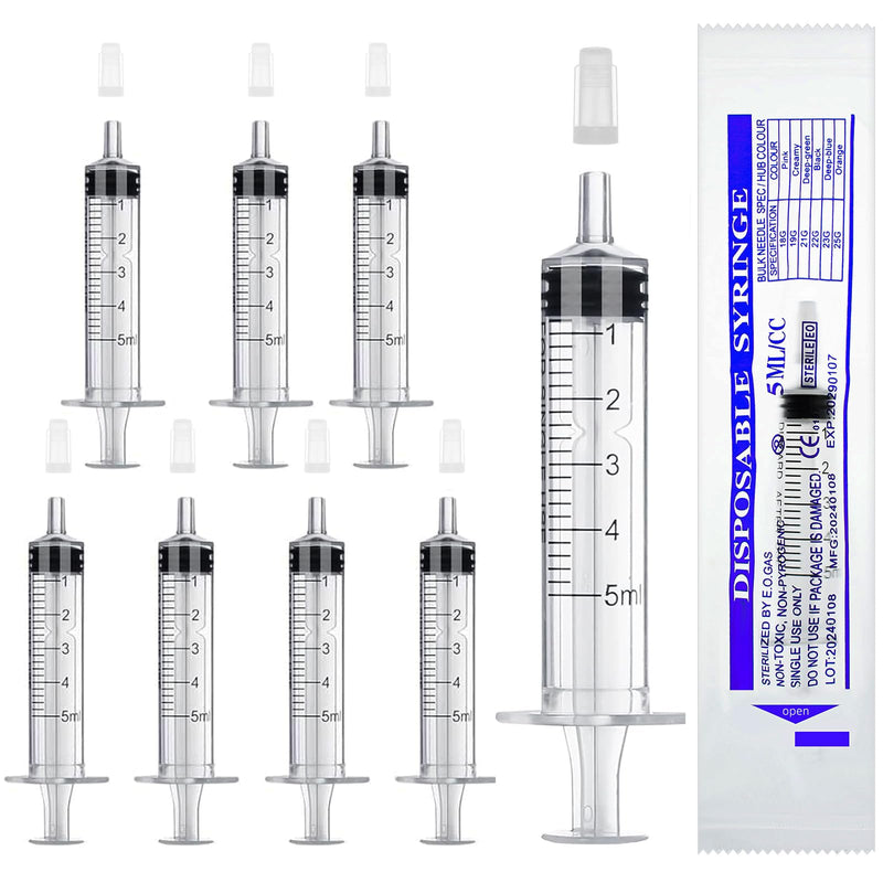 winbest Syringe 5 ml, Pack of 32 Individual Package Plastic Syringe with Cap Plastic Syringe Without Needle Reusable Syringe for Liquid Measurement and Dispensing, Animal Feeding, Plant Watering