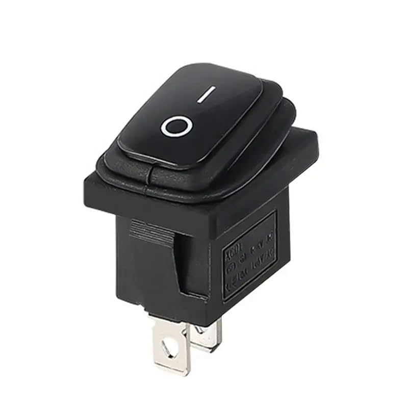 Waterproof IP65 Mini Toggle Switch, Device Switch 250V 6A, 125V 10A AC, KCD1 (6V 9V 12V 24V 125V AC/DC), Black Rectangular 19 x 13 mm, 2 Pole ON/OFF