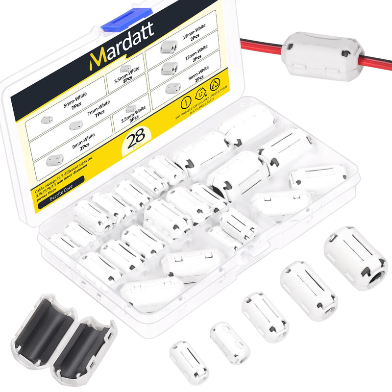 Mardatt Clip-on Ferrite Ring Core RFI EMI Noise Suppressor Cable Clip for 3.5 mm 5 mm 7 mm 9 mm 13 mm Diameter Cable (White) White