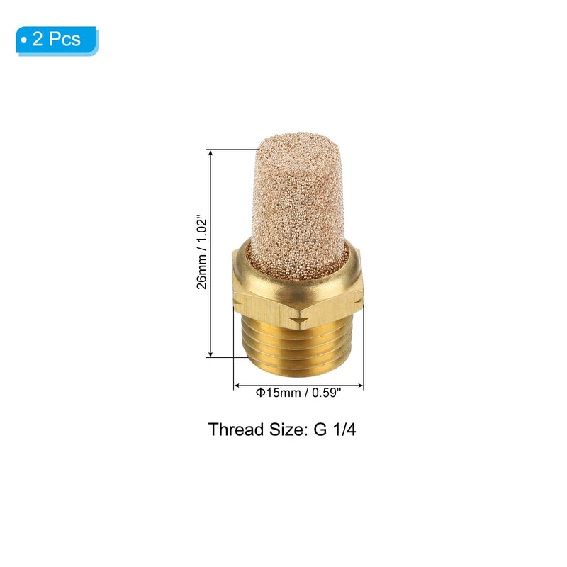 PATIKIL Pneumatic Muffler G 1/4, 2 Pack Sintered Bronze Brass Air Compressor Exhaust Muffler Filters Air Solenoid Valve Muffler Fitting for Automation Pneumatic Equipment, Golden
