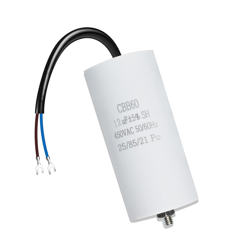 Iruihoo Motor Capacitor CBB60 12µF 450V Capacitor Starting Capacitor 50/60Hz with Wire M8 Capacitor for Electric Motor M_12uF