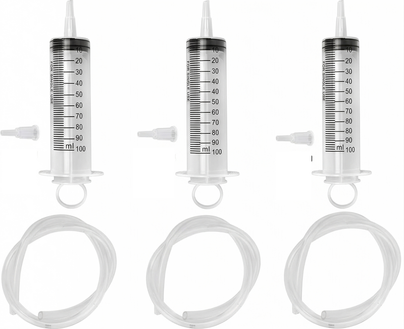 [AUSTRALIA] - Pack of 3 Syringes 100 ml, Syringe with Hose, Dosing Syringe with Adapter, Large Syringe, Disposable Syringe 100 ml, Plastic Syringe for Science Laboratories, Garden, Industry and Factories 