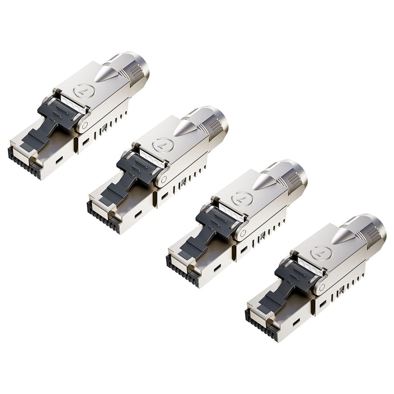 FGB 10 Gbps RJ45 CAT7 Network Plug Lan Connector LSA Shielded RJ45 Connector Toolless for Installation Cable 600 MHz for Patch Cable Installation Cable CAT7 CAT6A, Pack of 4 4 Stück