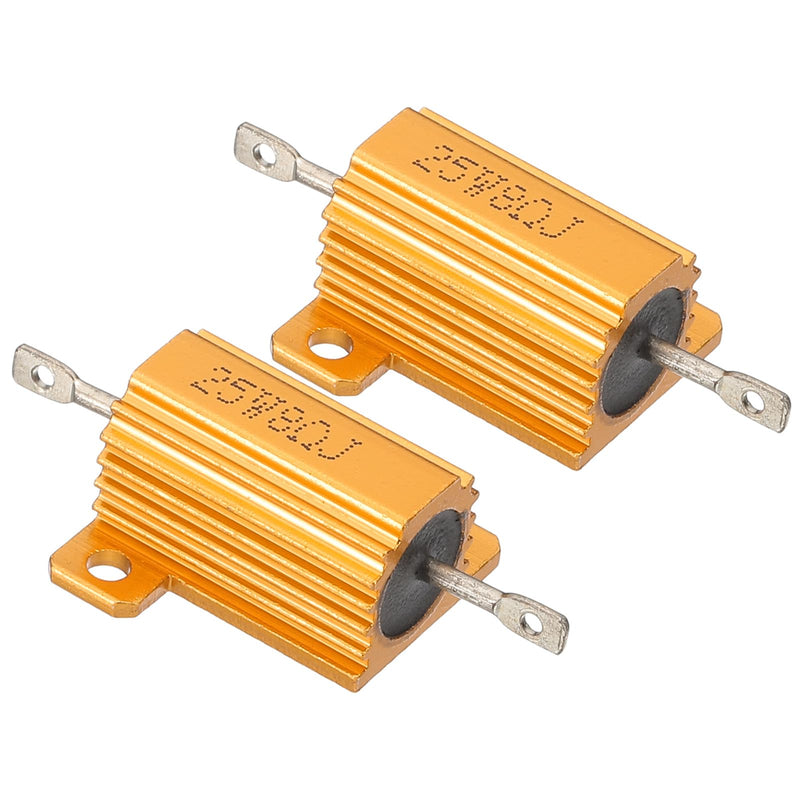 PATIKIL 25W 8 Ohm Aluminum Shell Resistor, 2 Pack Aluminum Housing Resistor Housed Case Wirewound Resistors Screw Tap Power Resistor 5% Tolerance, Golden