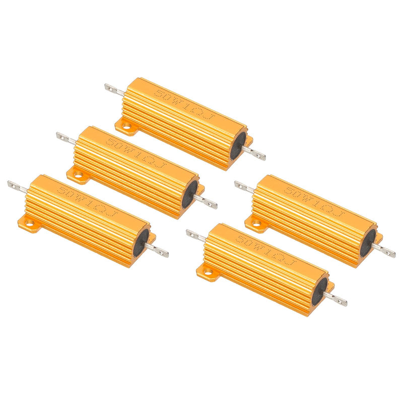 PATIKIL 50W 1 Ohm Aluminum Shell Resistor, 5 Pack Aluminum Housing Resistor Housed Case Wirewound Resistors Screw Tap Power Resistor 5% Tolerance, Golden