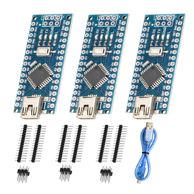 Nano V3.0 Board with Cable, AYWHP 3PCS Nano Board ATmega328P, CH340G Chip 5V 16M, Microcontroller Compatible with Arduino Nano (Mini USB Port) 3