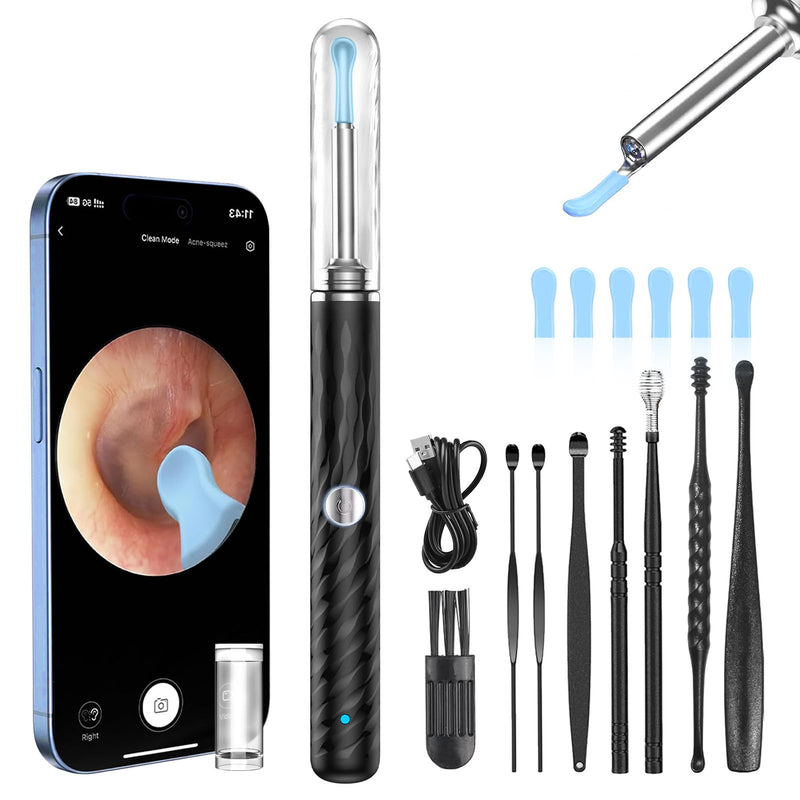 Ear Wax Remover Otoscope, 1080P WiFi Ear Cleaner Camera, IP67 Waterproof Ear Mirror 360° Wide Angle Ear Cleaner Otoscope Ear with 3.5 mm Lens and 6 LEDs for iPhone, iPad and Android, Smartphones
