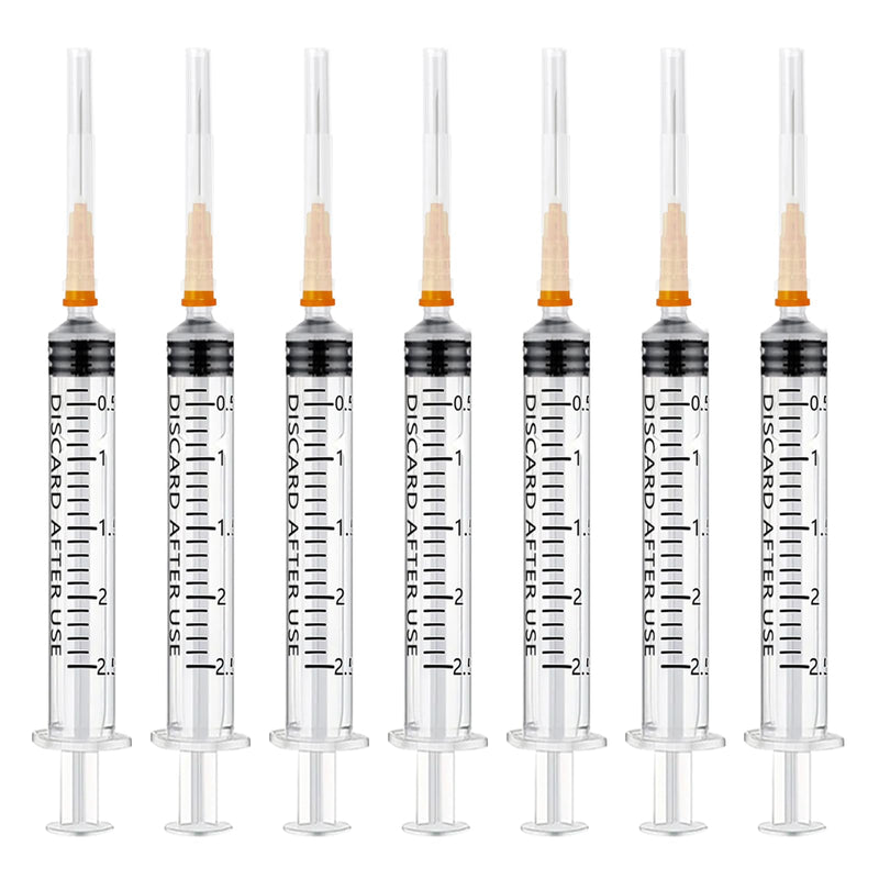 Pack of 30 Syringes 2.5 ml Plastic Syringe with Needles with Caps, Plastic Tube Syringes, Disposable Syringes Small, Dosing Syringe Liquid Syringe for Hobby and DIY, Individually Sealed Packaging