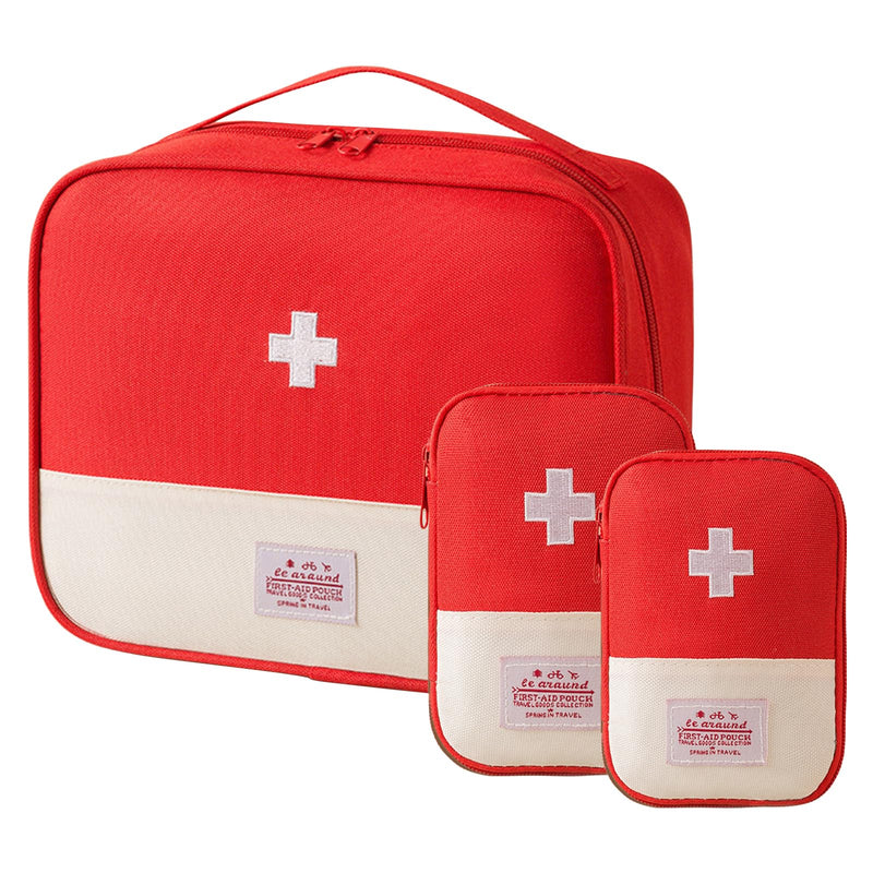 Medicine Bag, Pack of 3 Medicine Bag, Travel Pharmacy Bag, Medicine Storage Bag, Portable Medicine Bag for Home, School, Office, Outdoor, Travel, Red