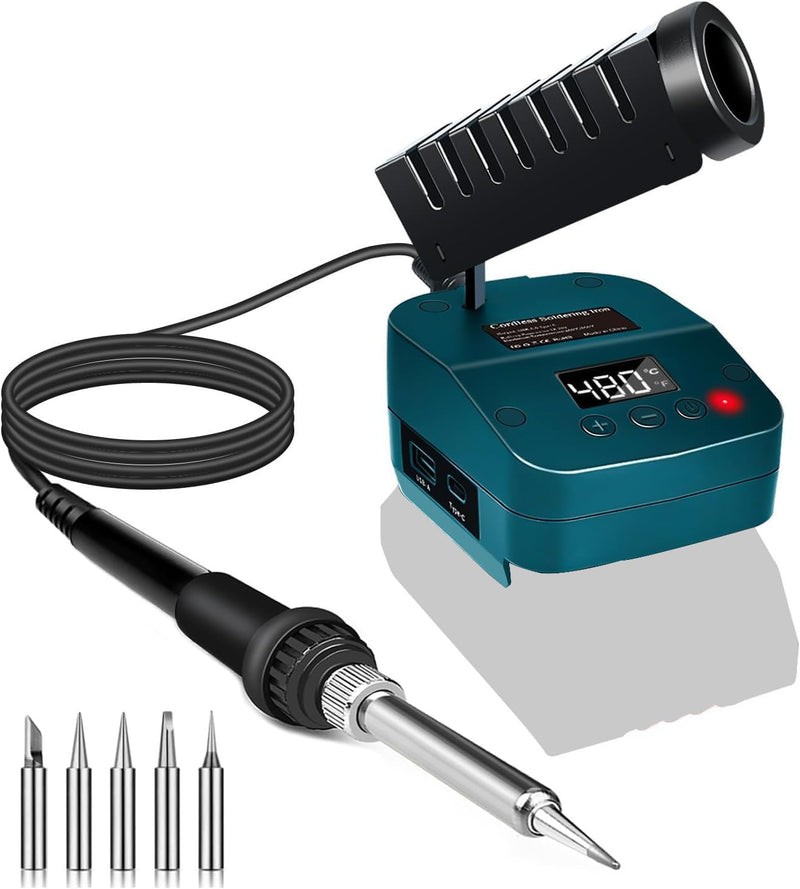 Wireless Soldering Iron for Bosch 18 V GBA/BAT Battery, Fast Heating Soldering Station with LED Digital Display, Mobility Soldering Iron with USB & Type-C for DIY, Device Repair, Wire Welding (Without Green