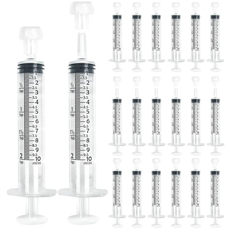 Syringes 10 ml - Pack of 20 Syringes with Lid, Syringe Without Needle, Plastic Syringe, Feed Syringe, Dosing Syringe, for Laboratory, Plants, Engine Oil or Brake Fluid (Not Medical Use)